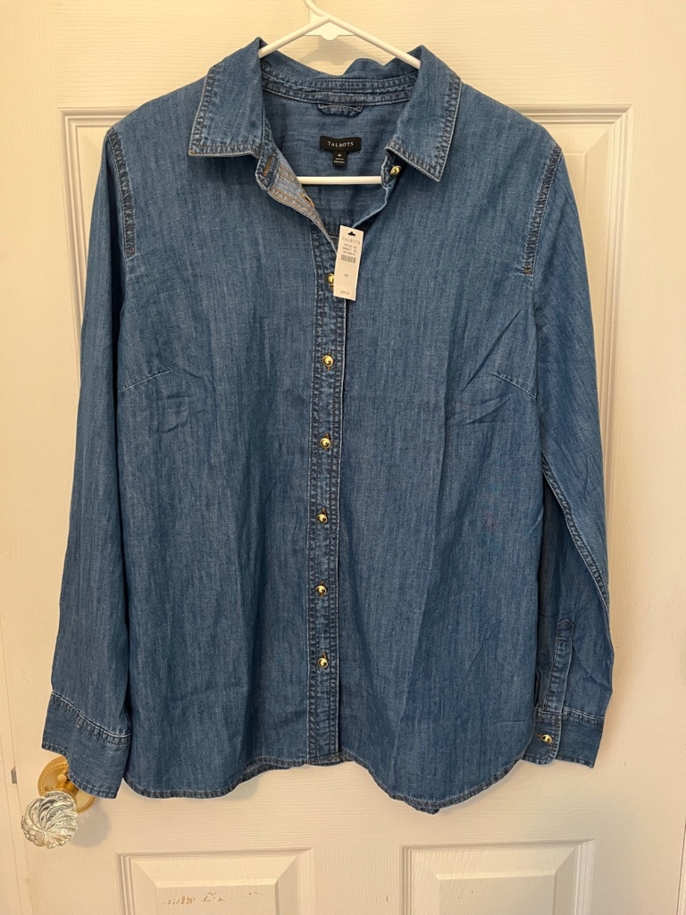 Talbots Blue Denim Button-Down Shirt with Gold Buttons
